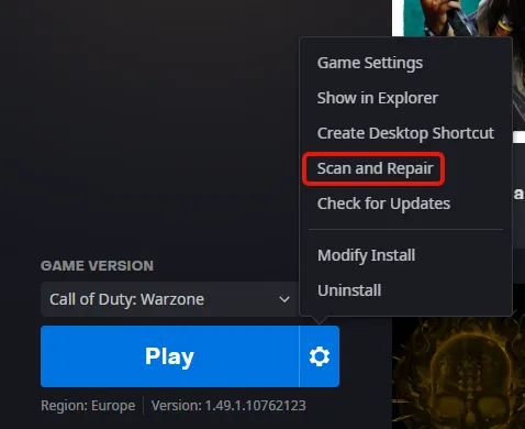 Call of Duty: Warzone MW сканирование и ремонт battle.net