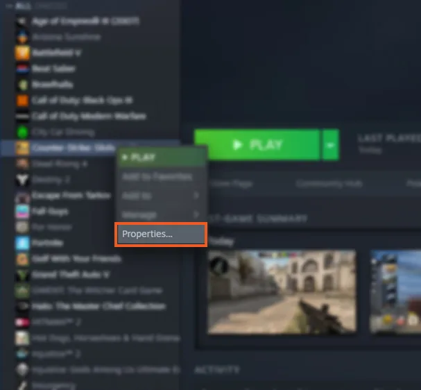 Свойства Steam CSGO
