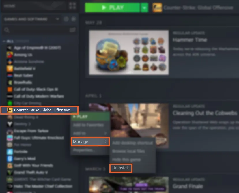 Как удалить CS:GO