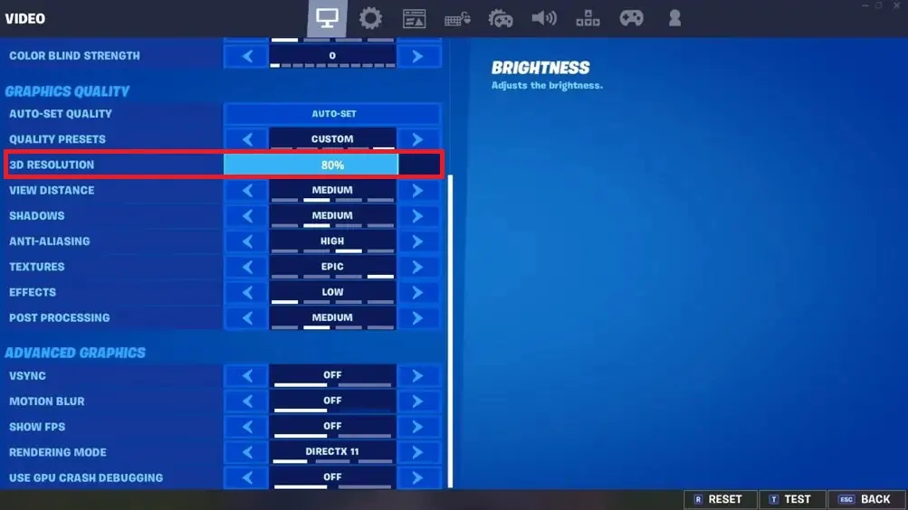 Fortnite Настройка разрешения 3D
