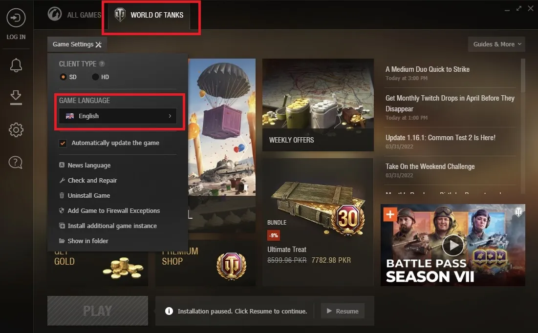 Как поменять язык в World of Tanks в играх