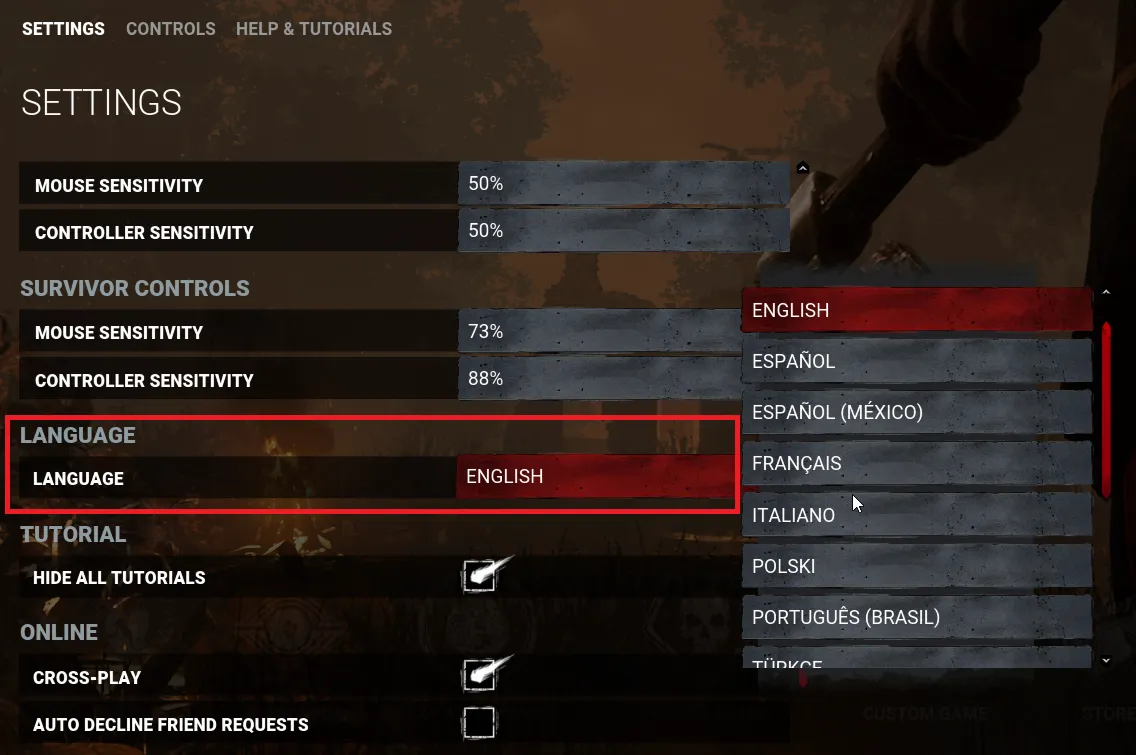 Как изменить язык в Dead By Daylight