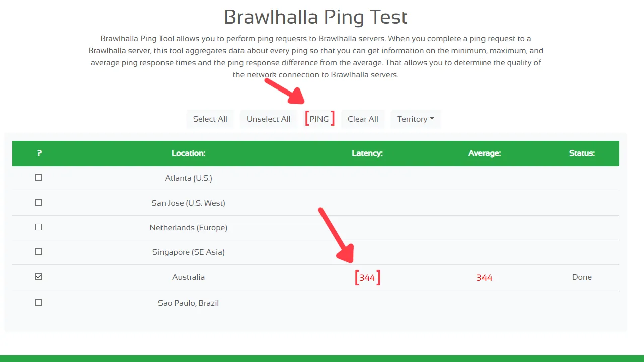 Показать пинг в пинг-тесте Brawlhalla