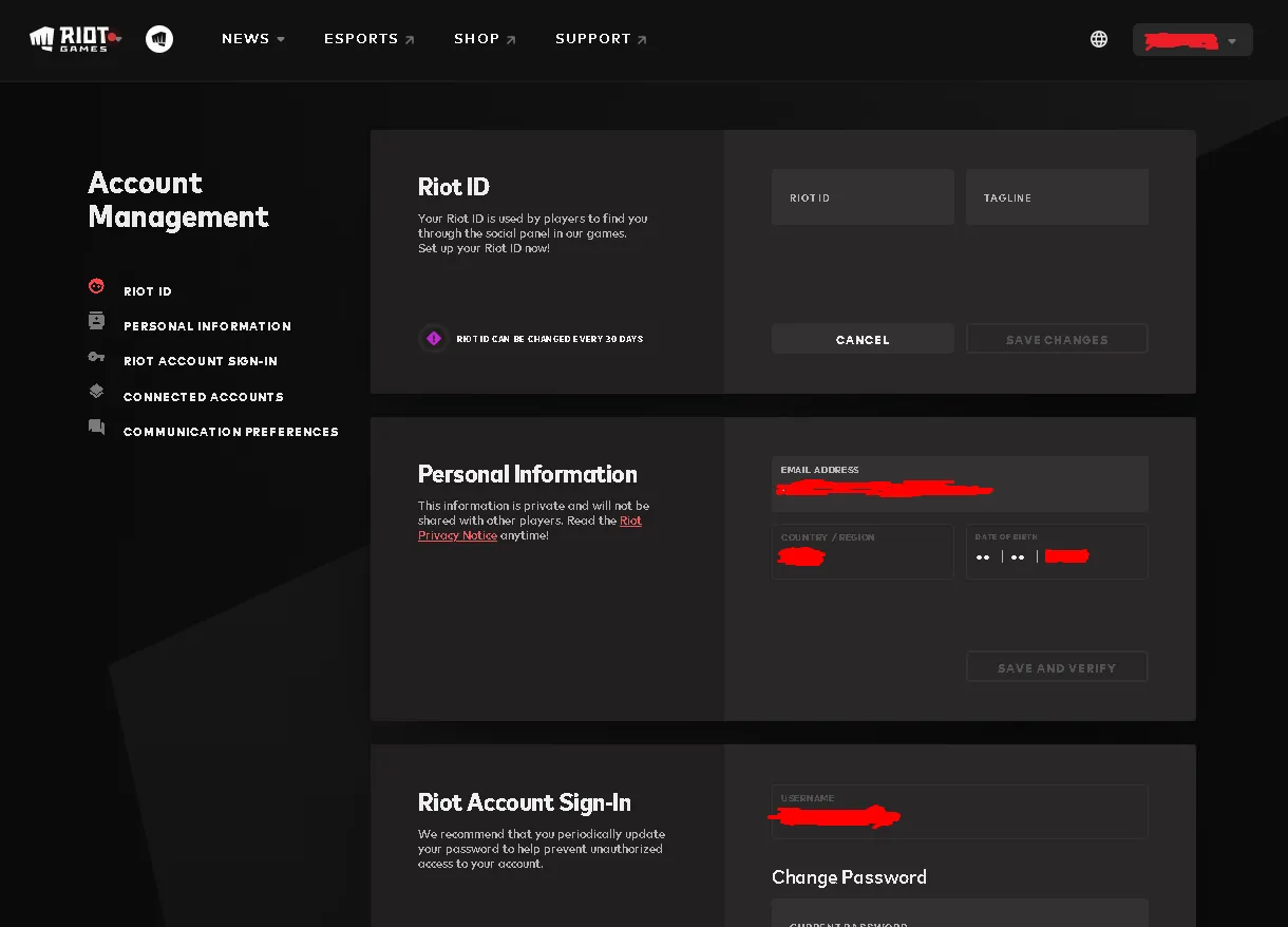 Настройки аккаунта Изменить Riot ID