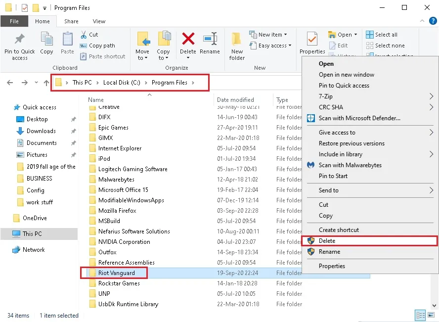Удаление папки Riot Vanguard