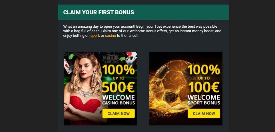 1Bet приветственный бонус