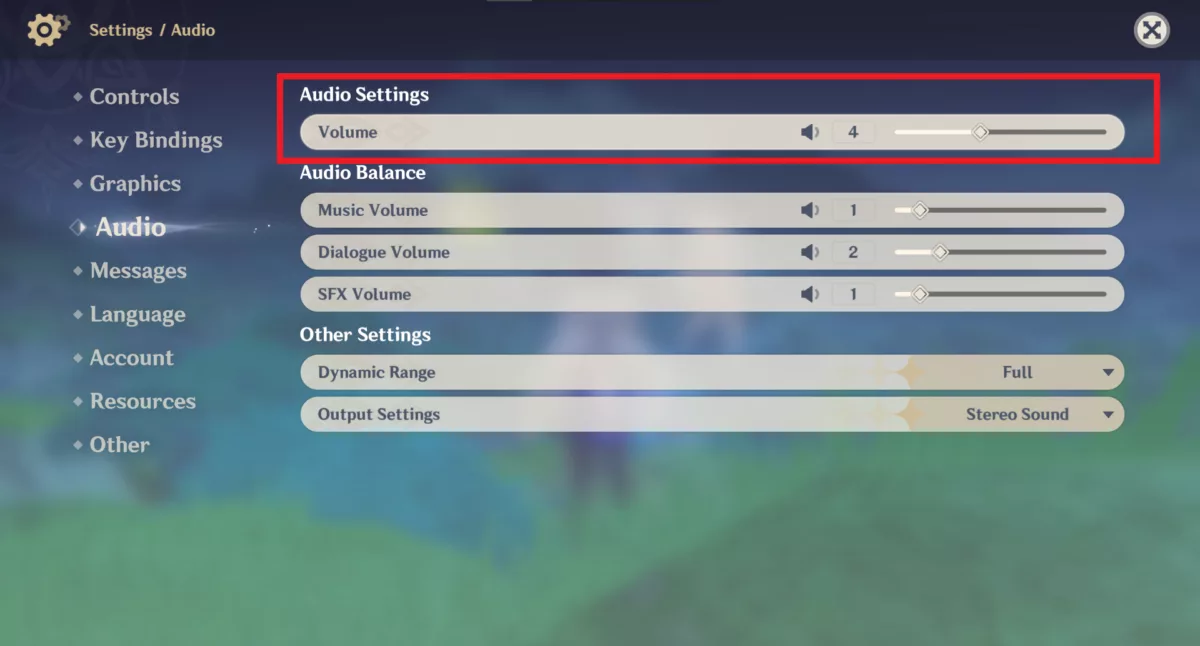 Изменение настроек звука — Громкость — Genshin Impact