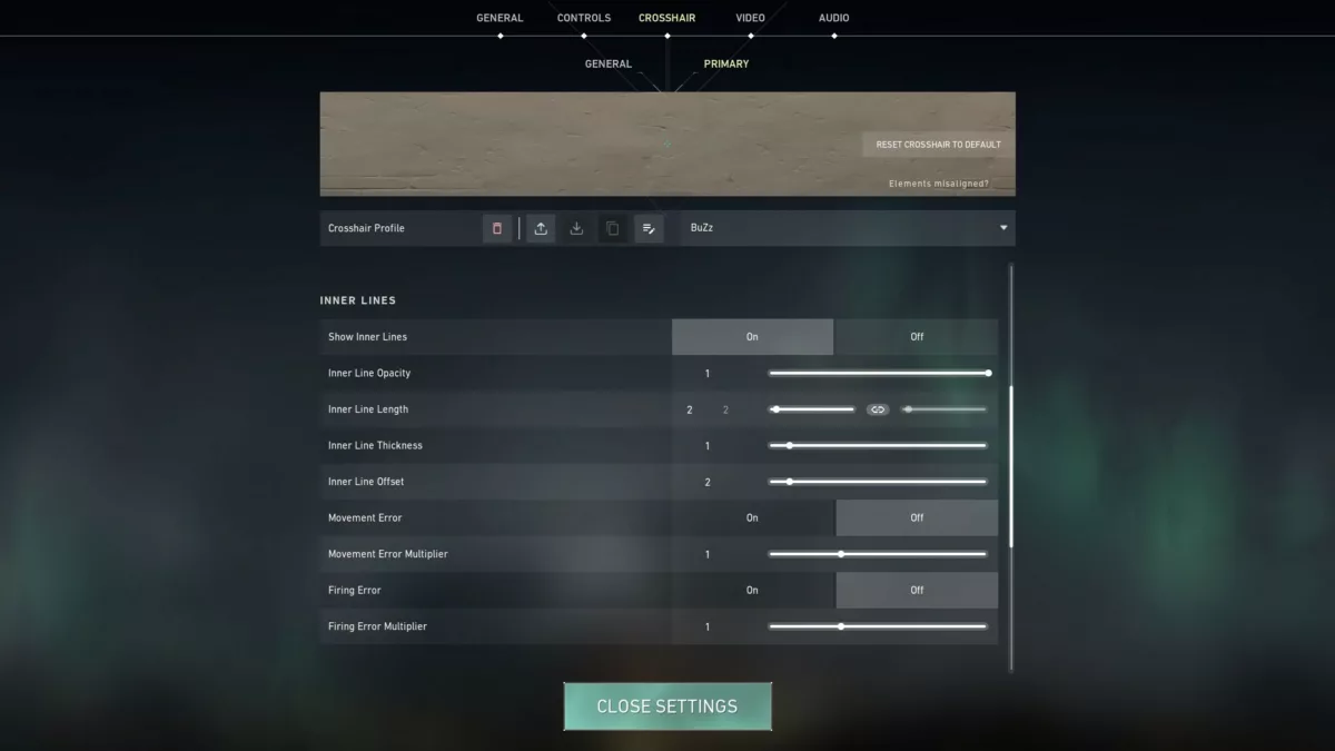 Настройки Valorant BuZz Прицел