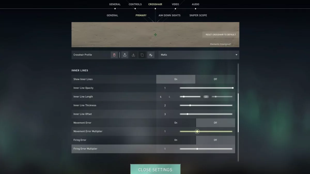 Настройки прицела Valorant MaKo