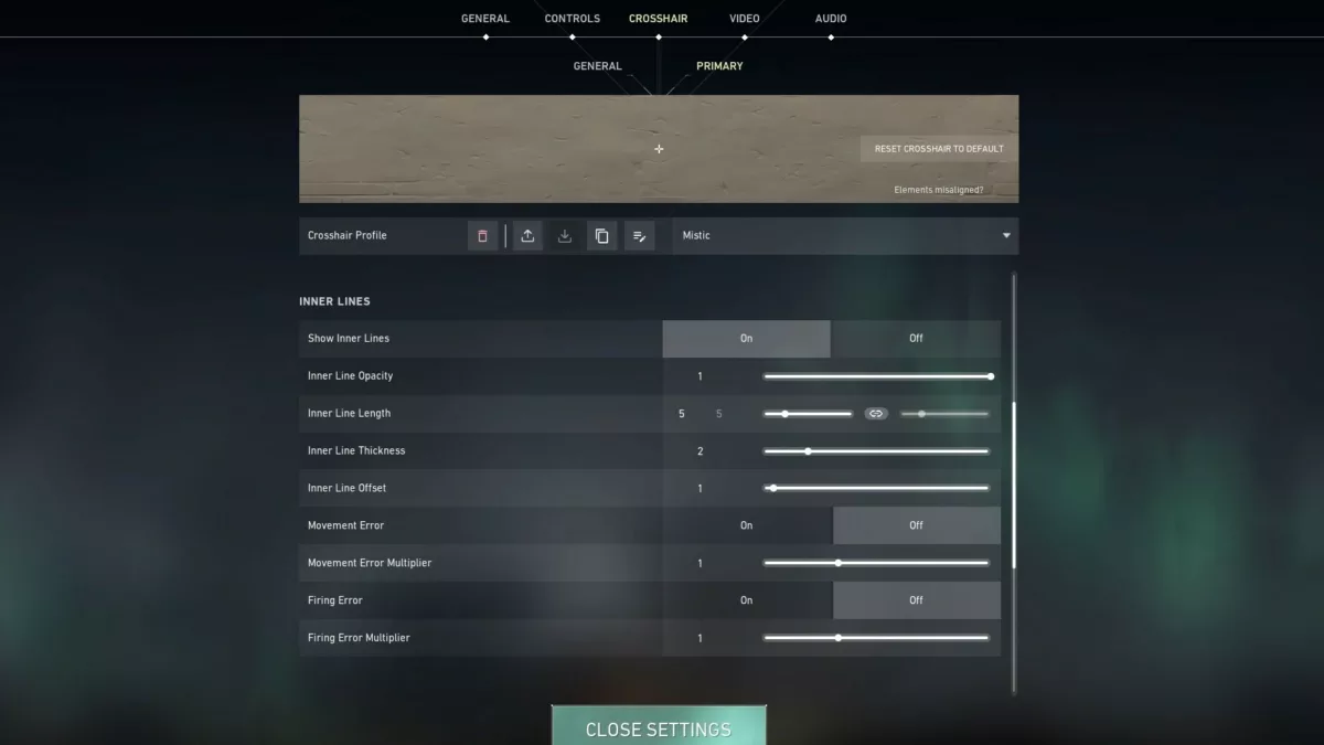 Настройки прицела Valorant Mistic