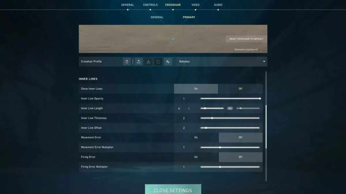 Настройки прицела Valorant Babybay
