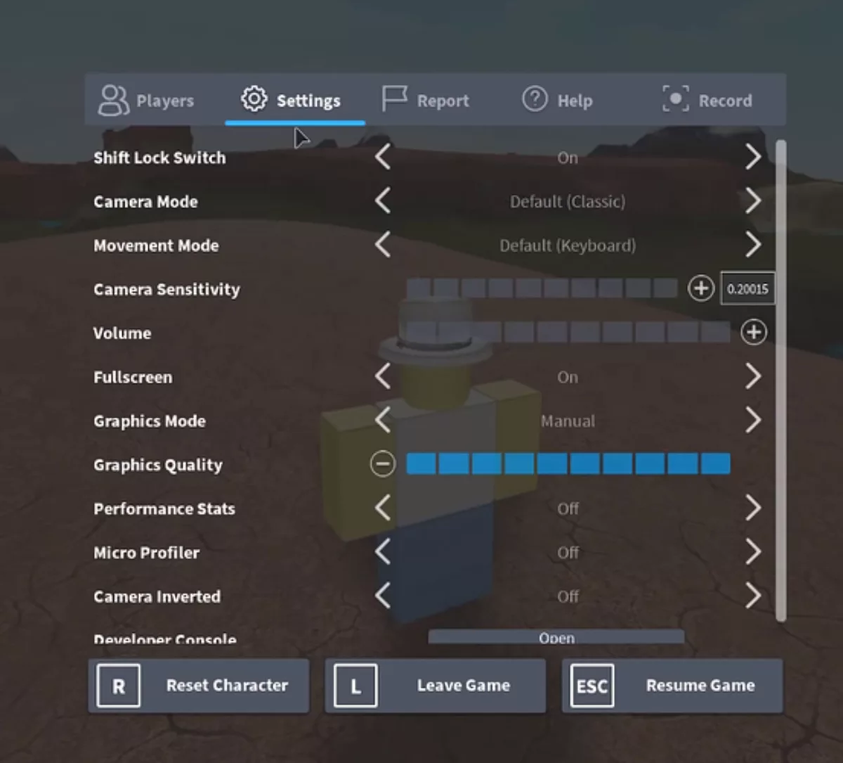 Чувствительность камеры Roblox