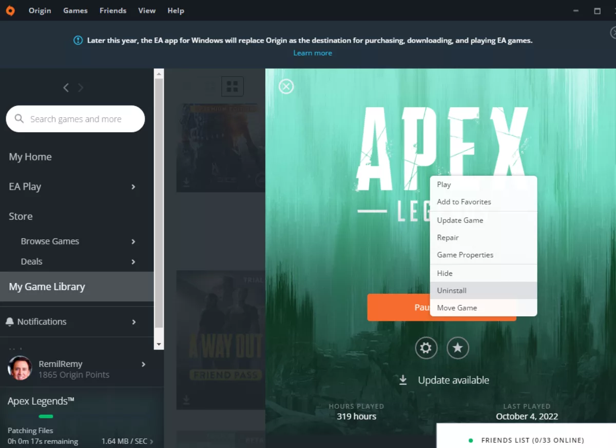 Удаление Apex Legends