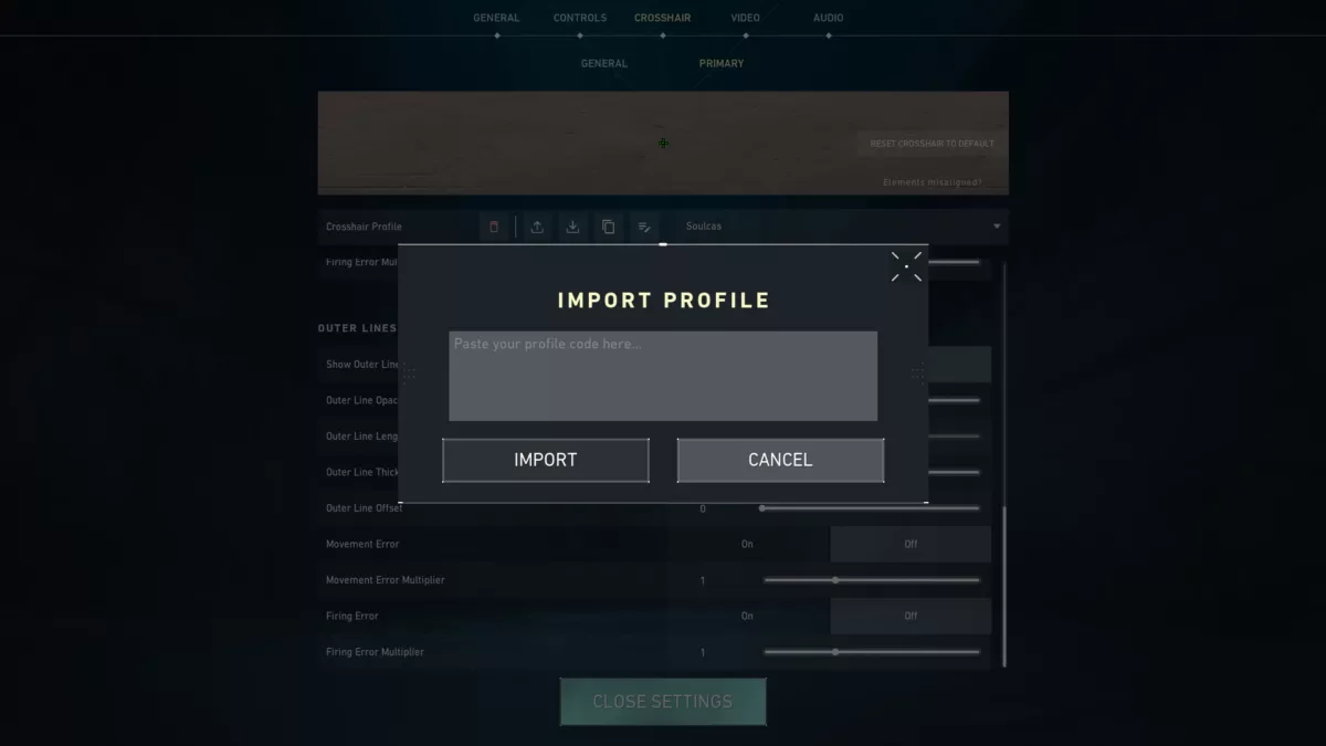 Код импорта прицела Soulcas Valorant Crosshair