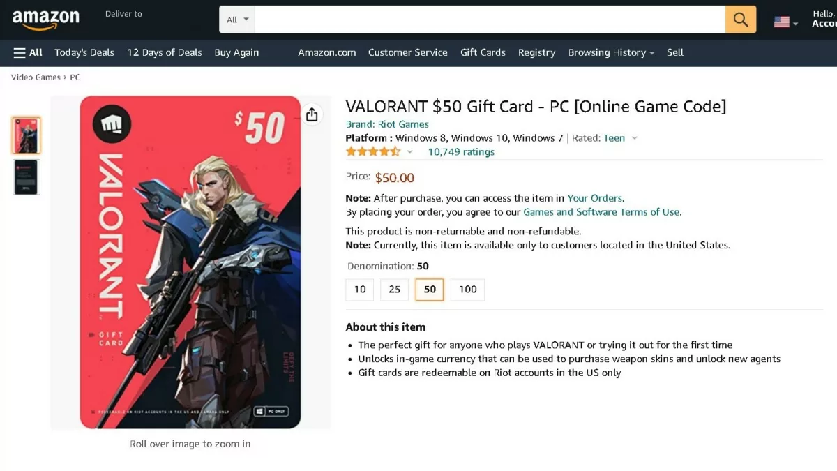 Подарочные карты Valorant Amazon