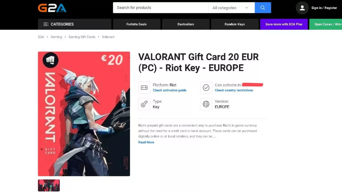 Подарочные карты Valorant Сторонний продавец