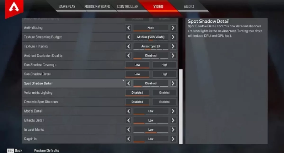 Настройки графики Apex Legends