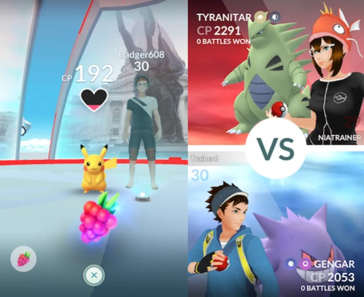 Pokemon Go Trainer и Gym Battles внутриигровые кадры