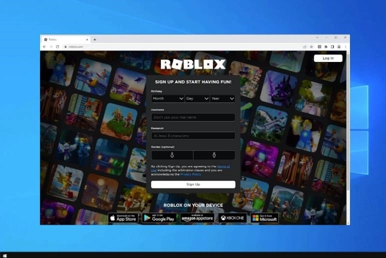 полноэкранный браузер Roblox